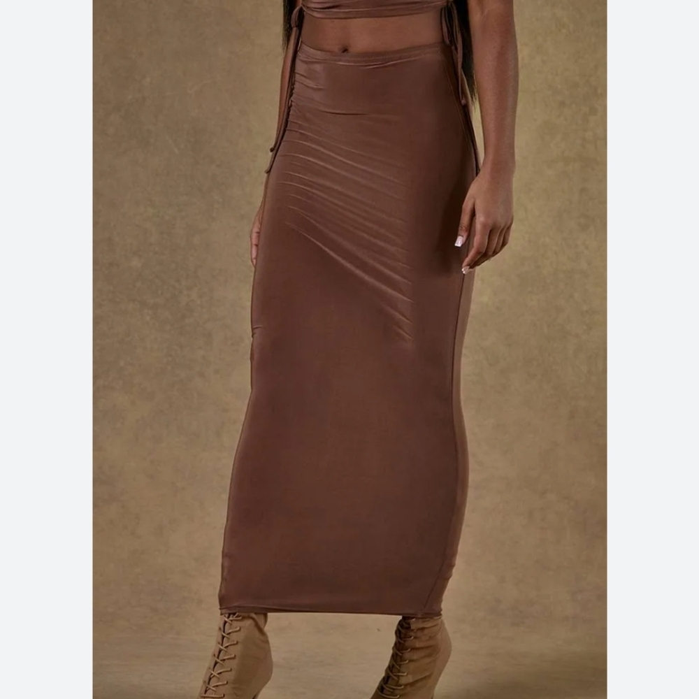 Renew Brown Slinky Low Rise Maxi Skirt Pretty Little Thing Skirt 16 UK Size